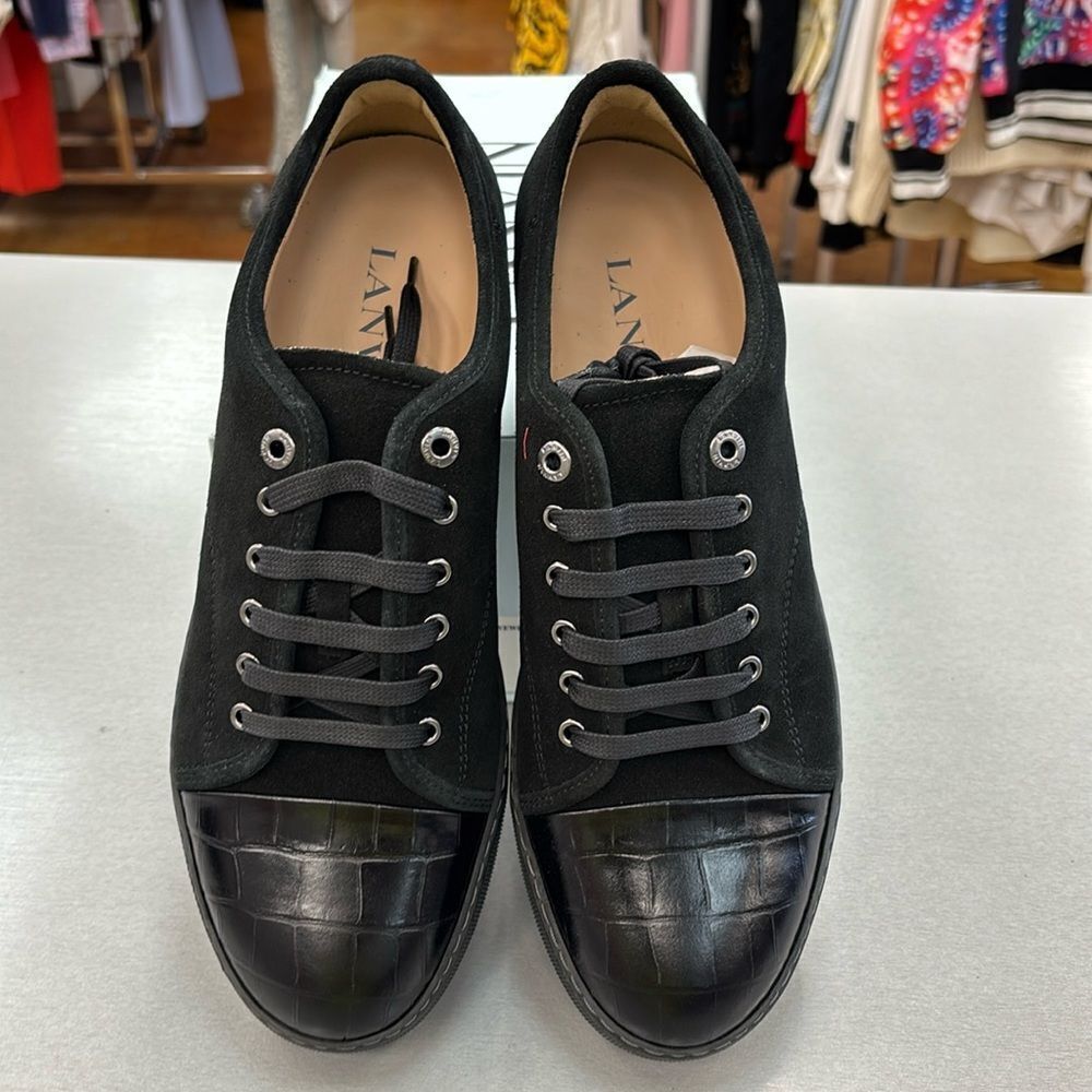 Brand New Lanvin Men's Suede Croc-Print Cap-Toe Sneakers